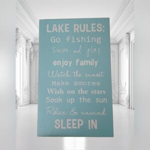 👣4/$20. Lake Rules Wall Art in Blue